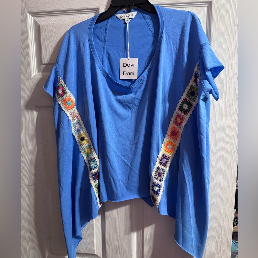 Davi & Dani Vibrant Blue Top with Crochet Details